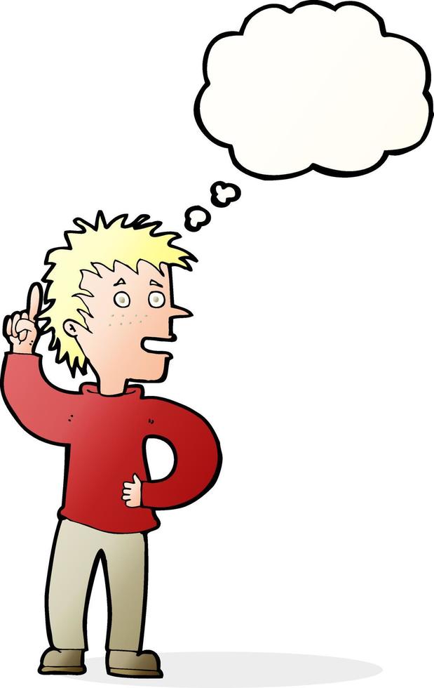 cartoon boy with idea with thought bubble vector