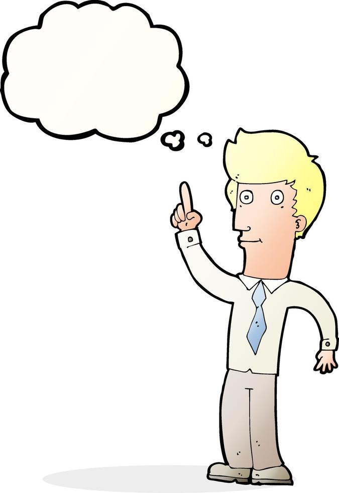 cartoon friendly man with idea with thought bubble vector