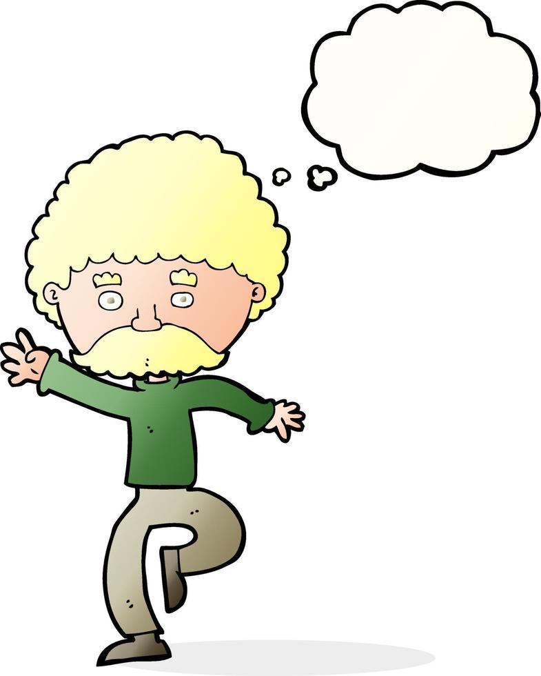 cartoon mustache man disco dancing with thought bubble vector