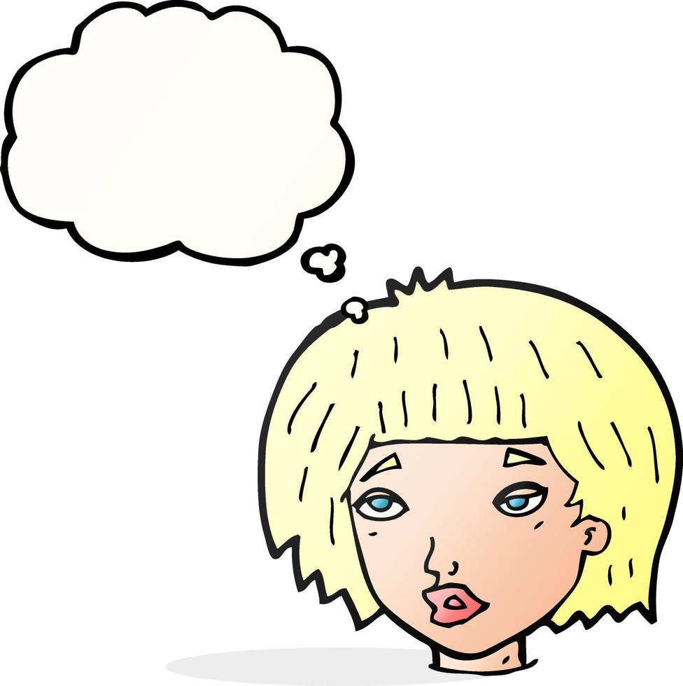 cartoon bored looking woman with thought bubble vector