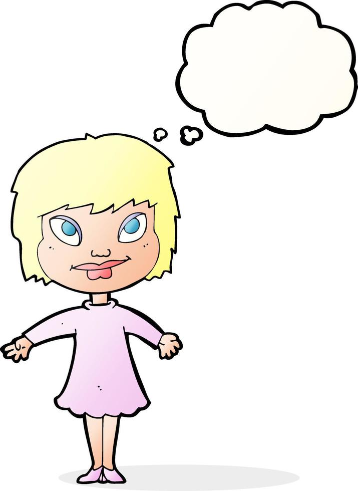 cartoon girl shrugging shoulders with thought bubble vector