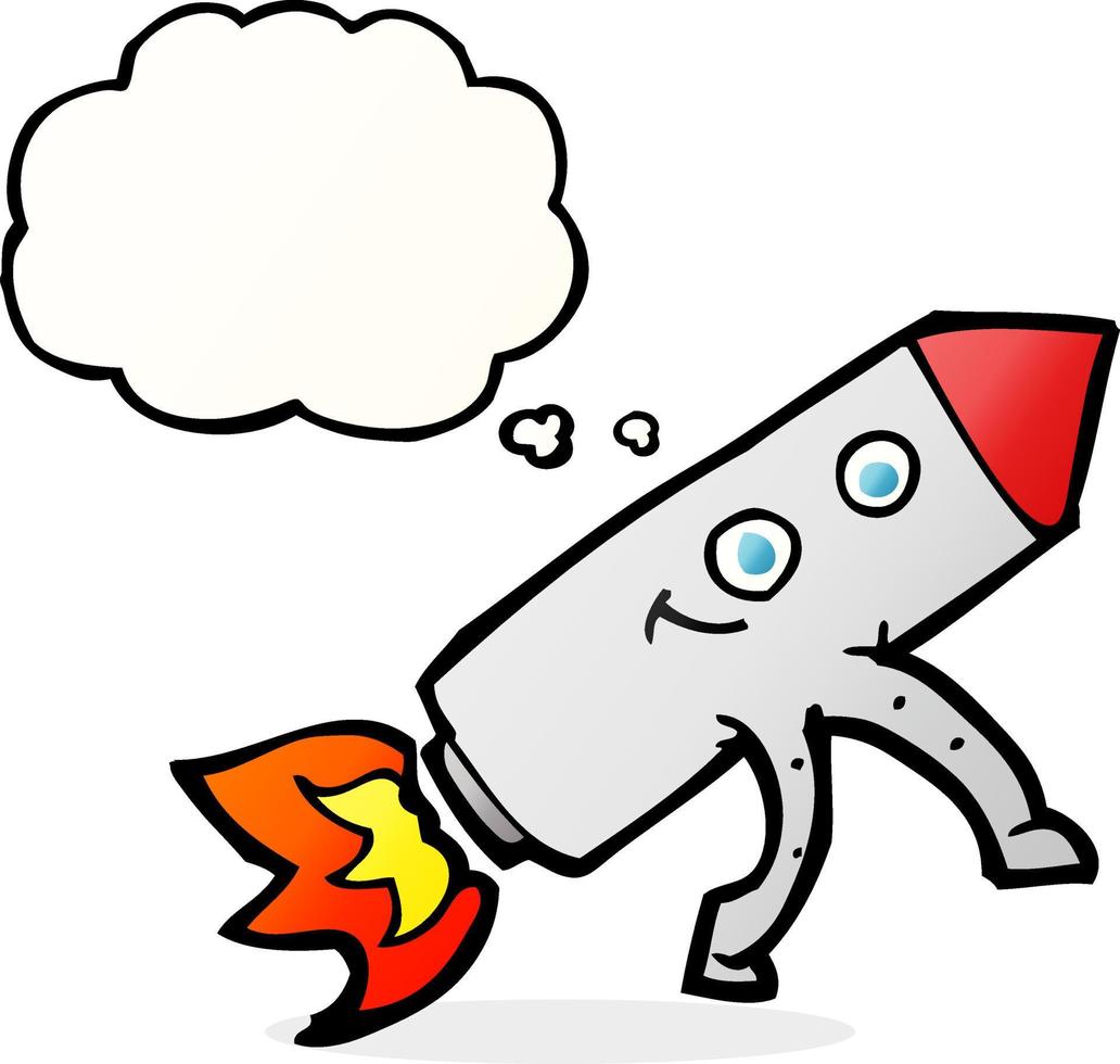 cartoon happy rocket with thought bubble vector