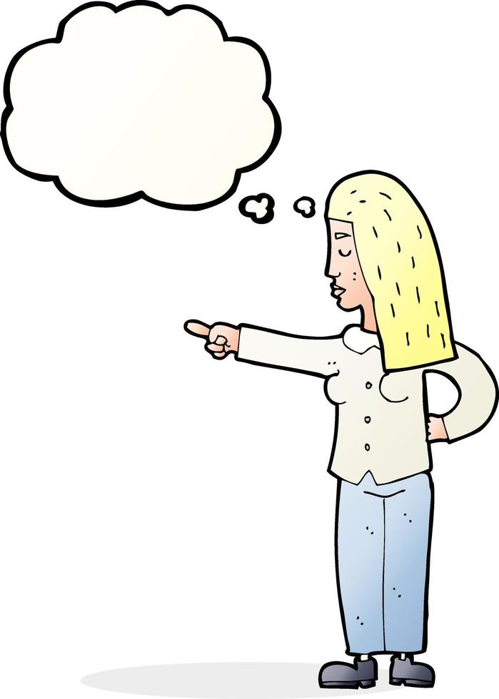 cartoon woman pointing with thought bubble vector