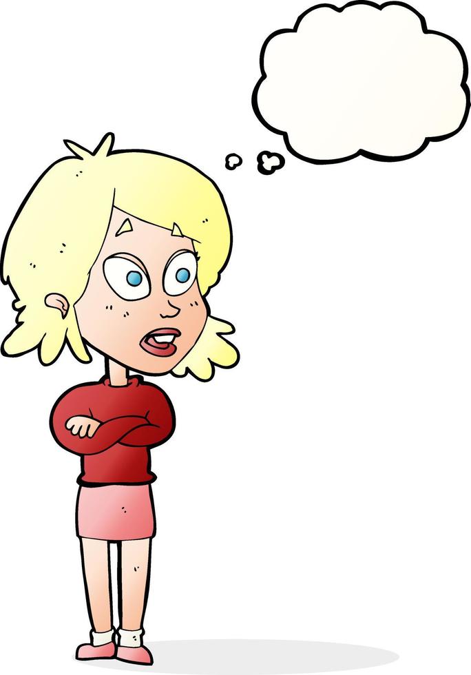 cartoon surprised woman with thought bubble vector