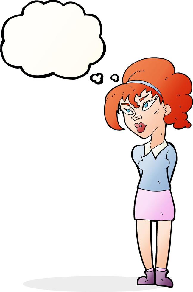 cartoon pretty girl tilting head with thought bubble vector