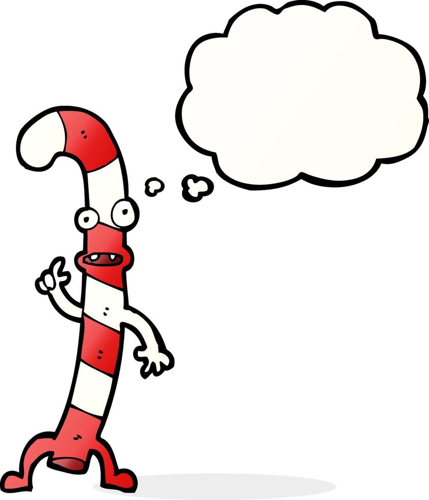 cartoon dancing christmas candy cane with thought bubble vector