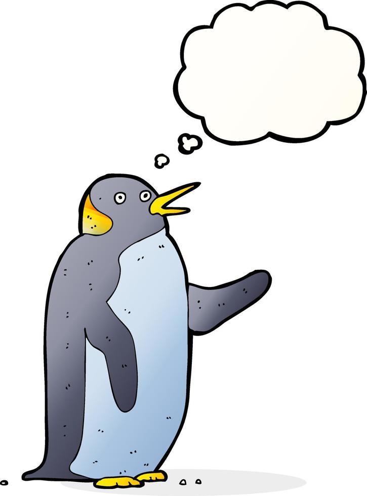 cartoon penguin waving with thought bubble vector