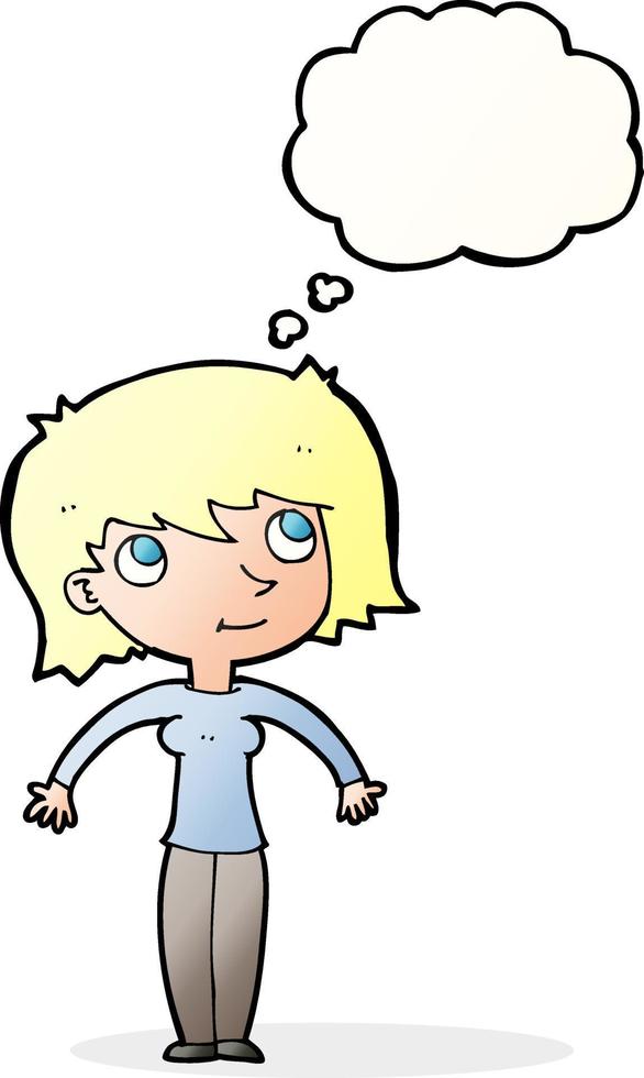 cartoon woman shrugging with thought bubble vector