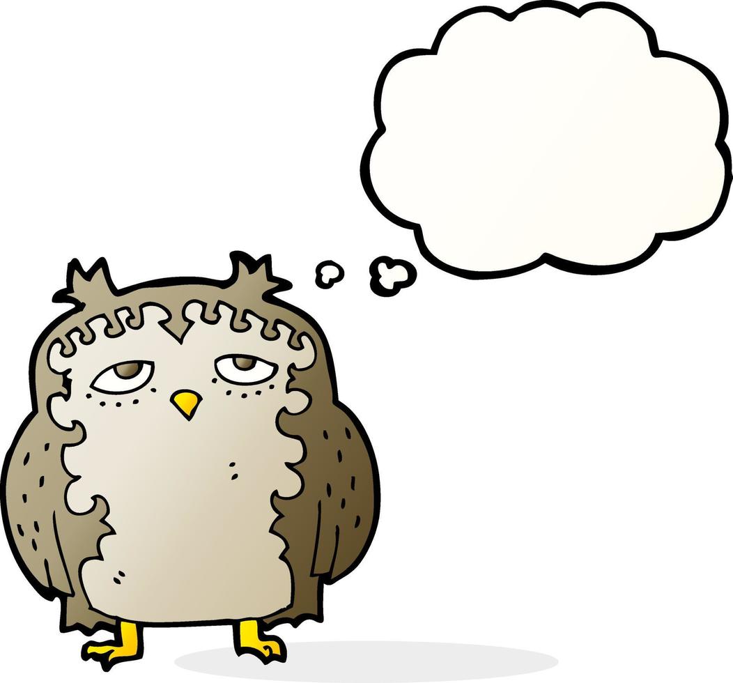 cartoon wise old owl with thought bubble vector