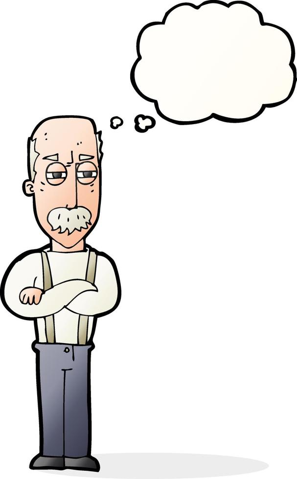 cartoon annoyed old man with thought bubble vector
