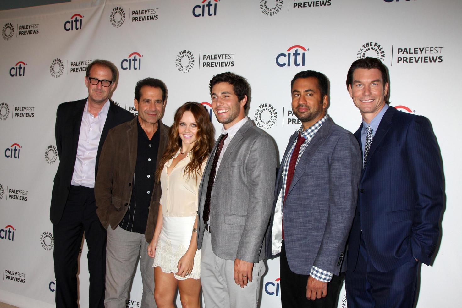 LOS ANGELES, SEP 6 - Rob Greenberg, Tony Shalhoub, Rebecca Breeds, Chris Smith, Kal Pen, Jerry O Connell at the PaleyFest Previews - Fall TV CBS, We Are Men at Paley Center for Media on September 6, 2013 in Beverly Hills, CA photo