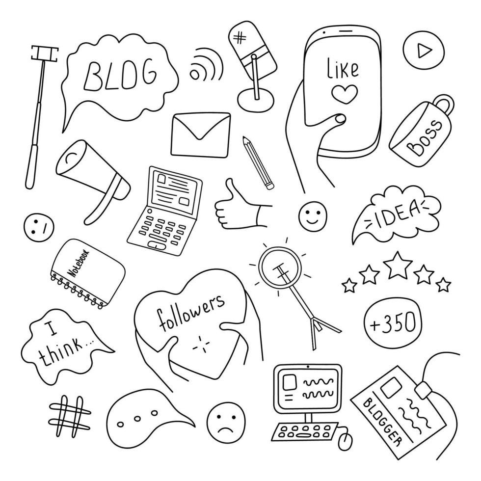 Hand drawn vector illustration blogger set.