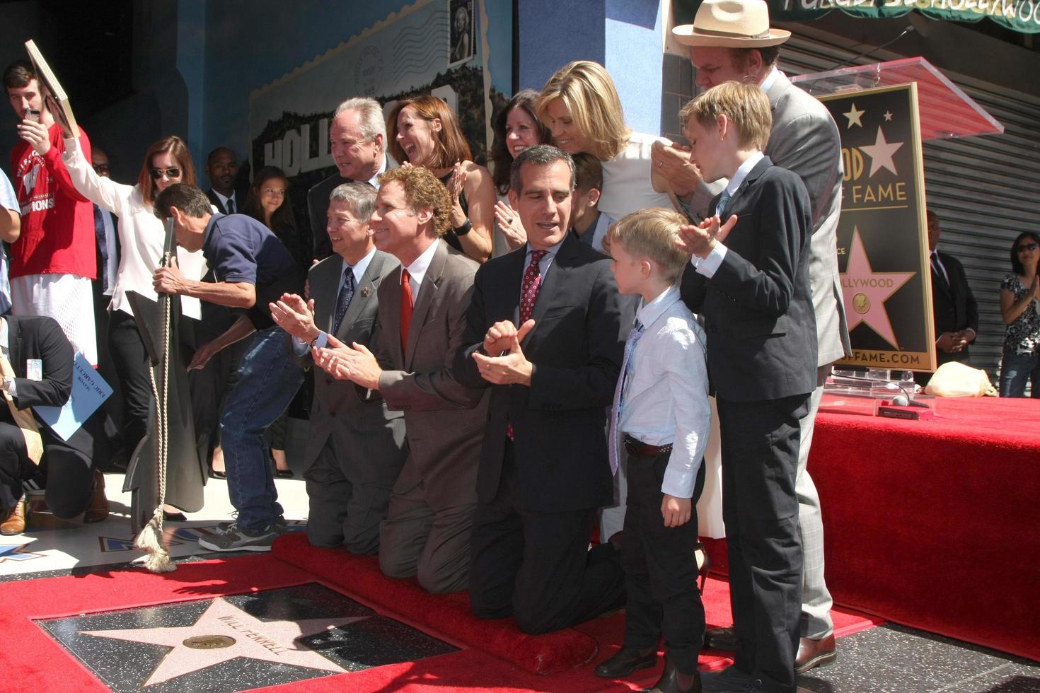 LOS ANGELES, MAR 24 - Tom LeBonge, Leron Gubler, Molly Shannon, Will Ferrell, John C Reilly, Eric Garcetti, Will s wife and sons at the Will Farrell Hollywood Walk of Fame Star Ceremony at the Hollywood Boulevard on March 24, 2015 in Los Angeles, CA photo