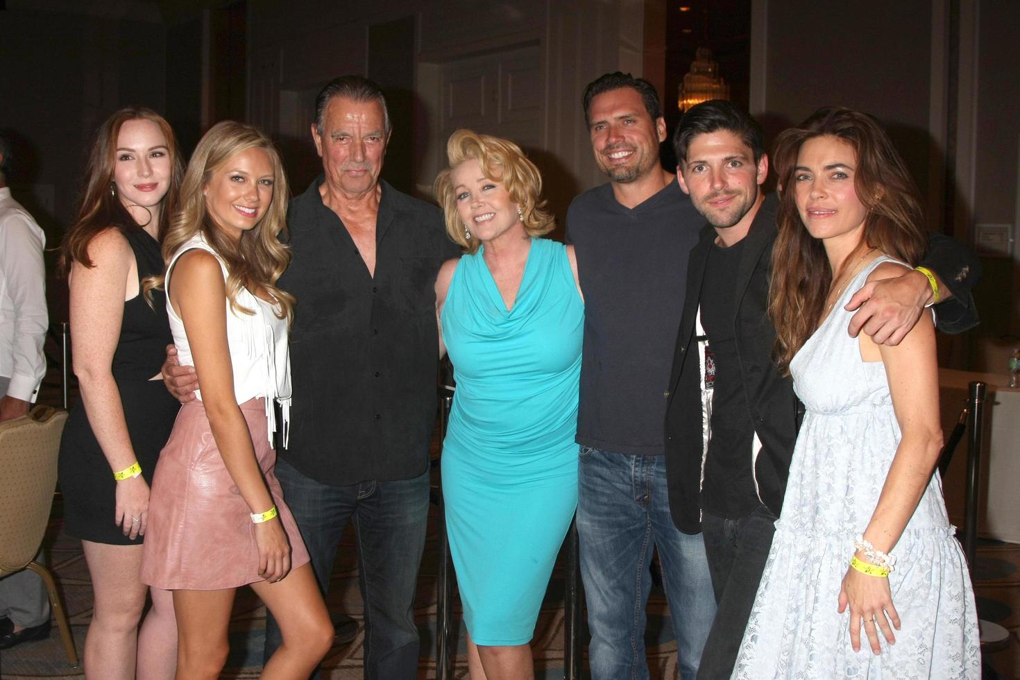 LOS ANGELES, AUG 15 - Camryn Grimes, Melissa Ordway, Eric Braeden, Melody Thomas Scot, Joshua Morrow, Robert Adamson, Amelia Heinle at the The Young and The Restless Fan Club Event at the Universal Sheraton Hotel on August 15, 2015 in Universal City, CA photo