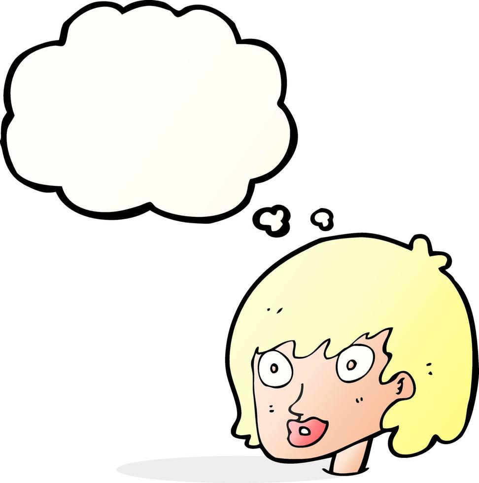 cartoon happy female face with thought bubble vector