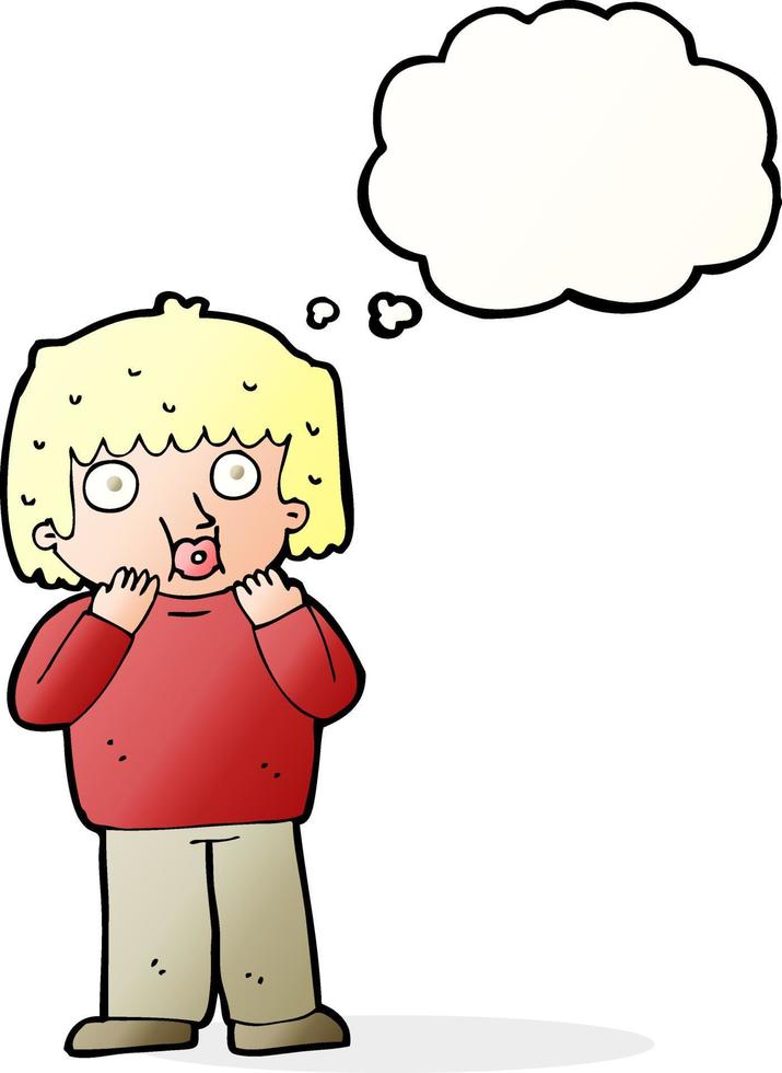 cartoon worried boy with thought bubble vector