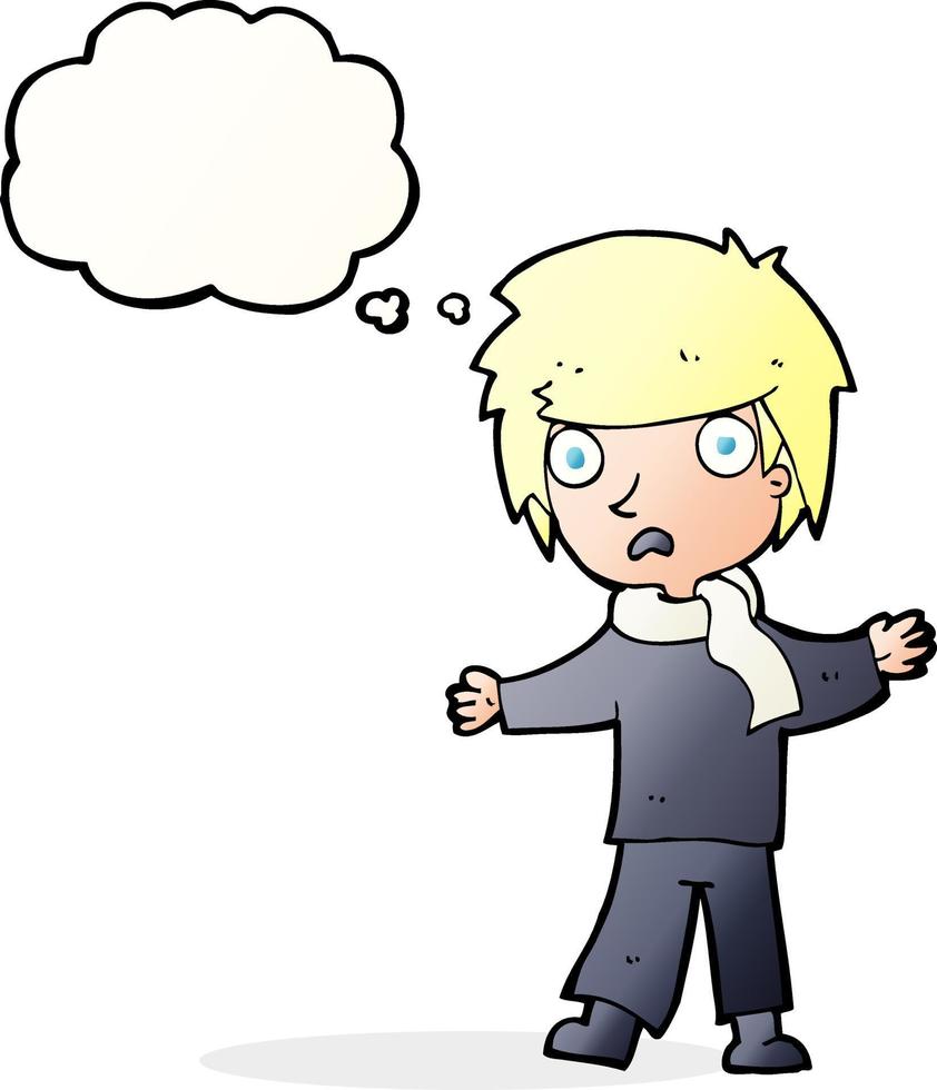 cartoon unhappy boy with thought bubble vector