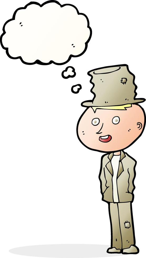 cartoon funny hobo man with thought bubble vector