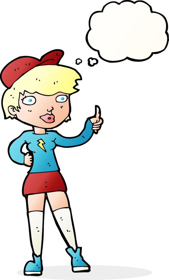 cartoon skater girl giving thumbs up symbol with thought bubble vector