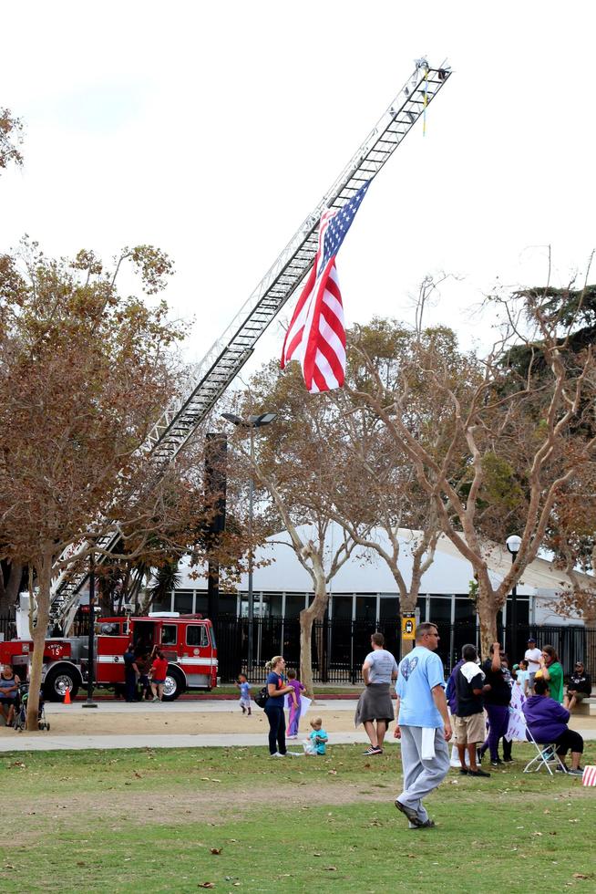 LOS ANGELES, OCT 16 - American Flag on Fire Truck, Atmosphere at the ALS Association Golden West Chapter Los Angeles County Walk To Defeat ALS at the Exposition Park on October 16, 2016 in Los Angeles, CA photo