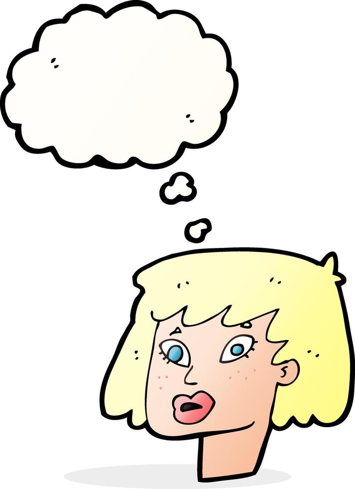 cartoon pretty female face with thought bubble vector