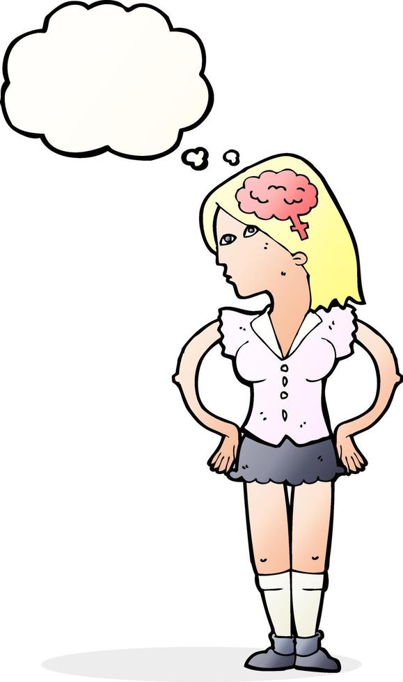 cartoon intelligent woman with thought bubble vector