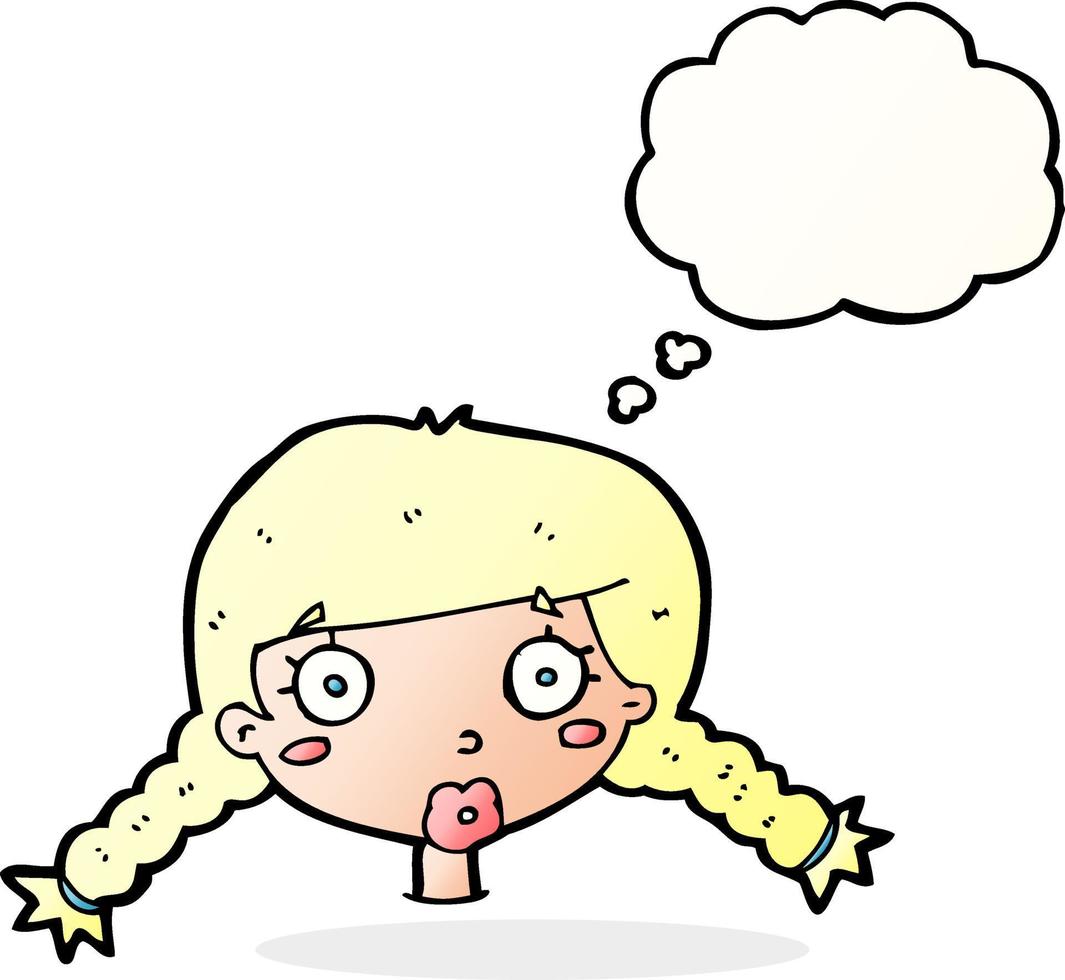 cartoon confused female face with thought bubble vector