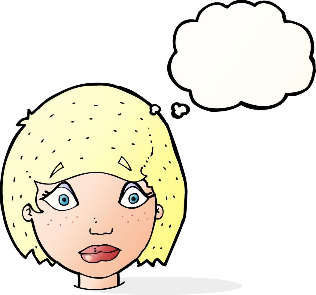 cartoon worried female face with thought bubble vector