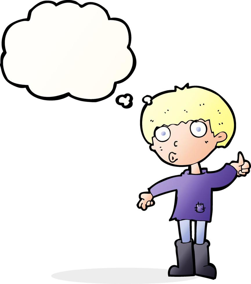 cartoon boy asking question with thought bubble vector