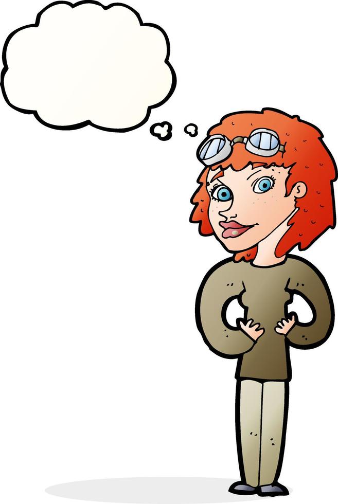 cartoon aviator woman with thought bubble vector