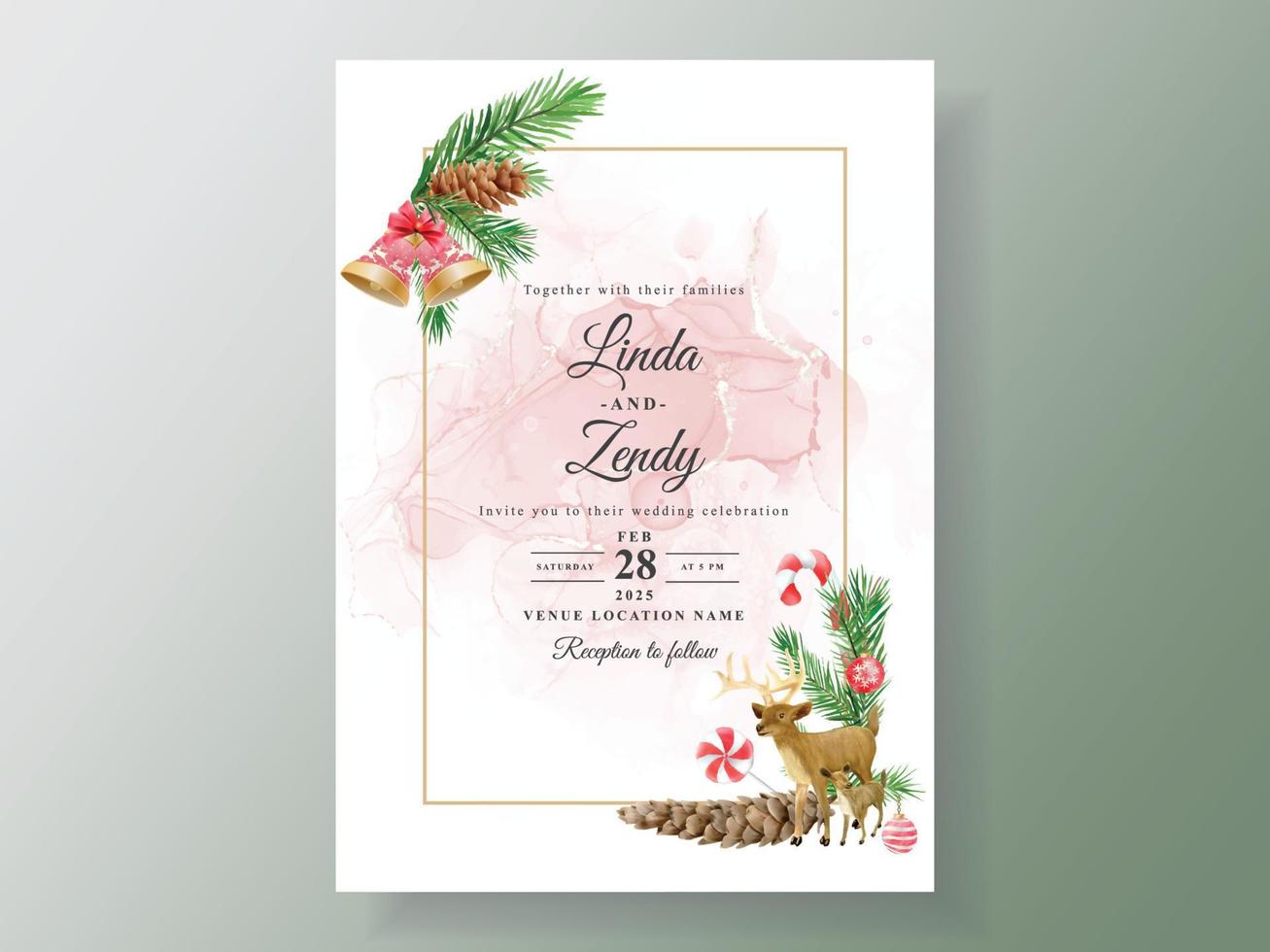 hermosa plantilla de tarjeta de invitación de boda con tema navideño vector