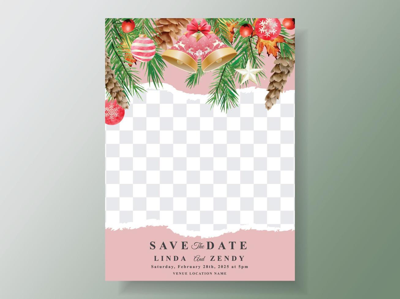 hermosa plantilla de tarjeta de invitación de boda con tema navideño vector