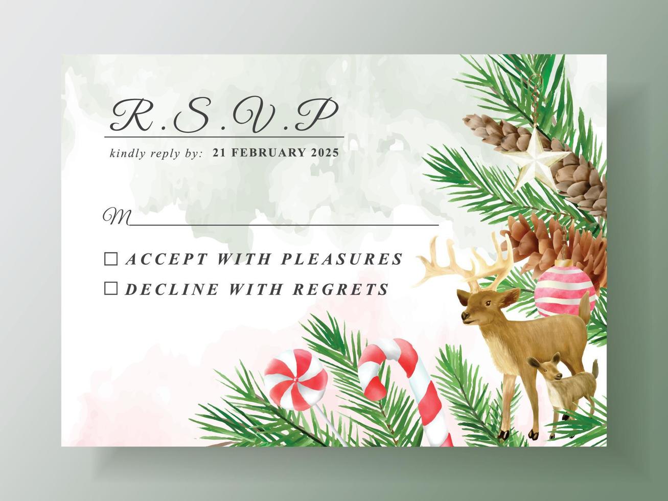 beautiful wedding invitation card template with christmas theme vector