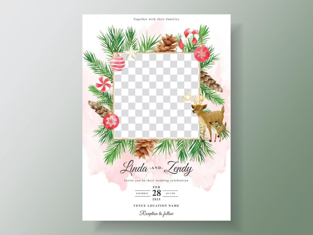 beautiful wedding invitation card template with christmas theme vector