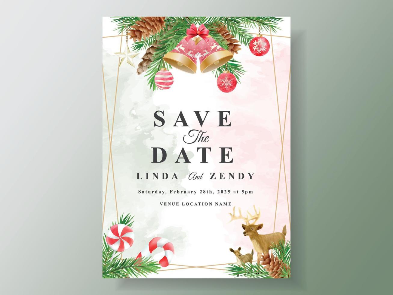 hermosa plantilla de tarjeta de invitación de boda con tema navideño vector