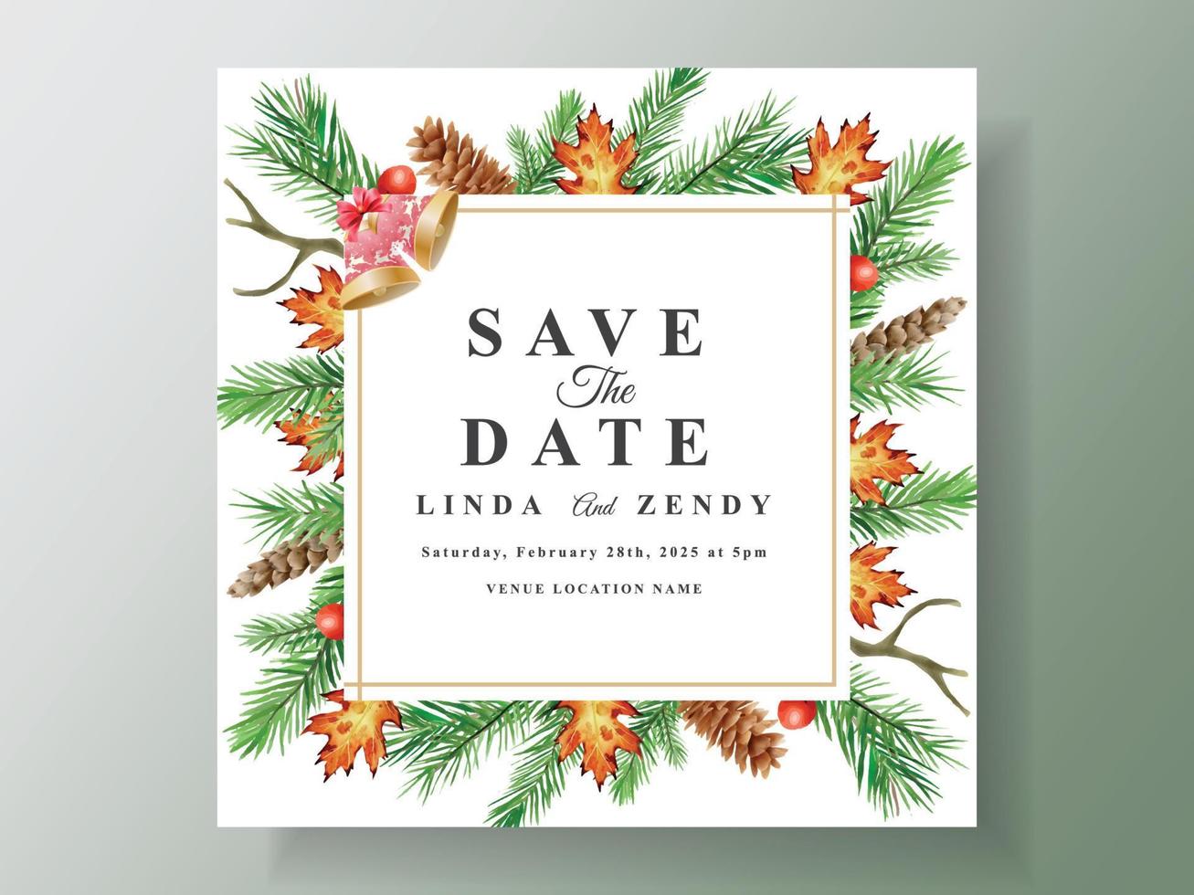 hermosa plantilla de tarjeta de invitación de boda con tema navideño vector