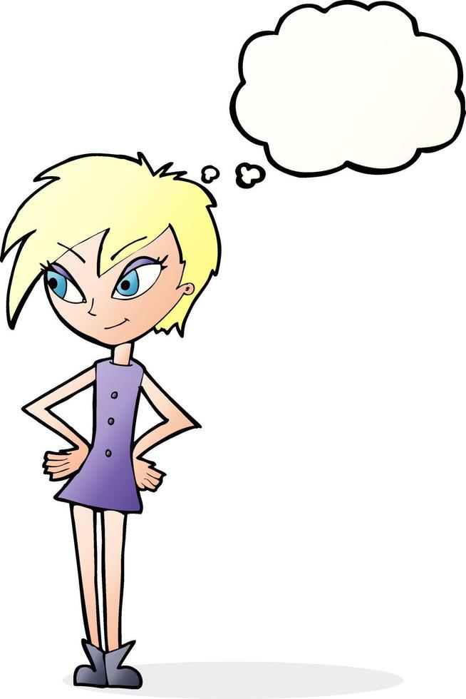 cartoon girl with hands on hips with thought bubble vector