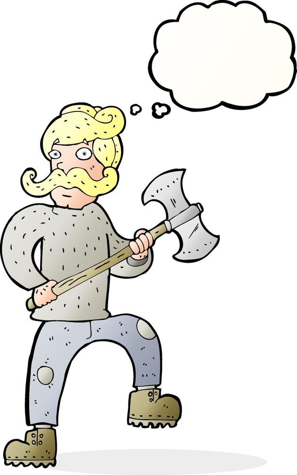 cartoon man with axe with thought bubble vector