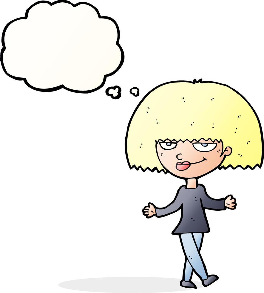 cartoon smug looking woman with thought bubble vector