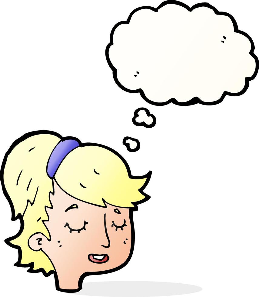 cartoon pretty female face with thought bubble vector