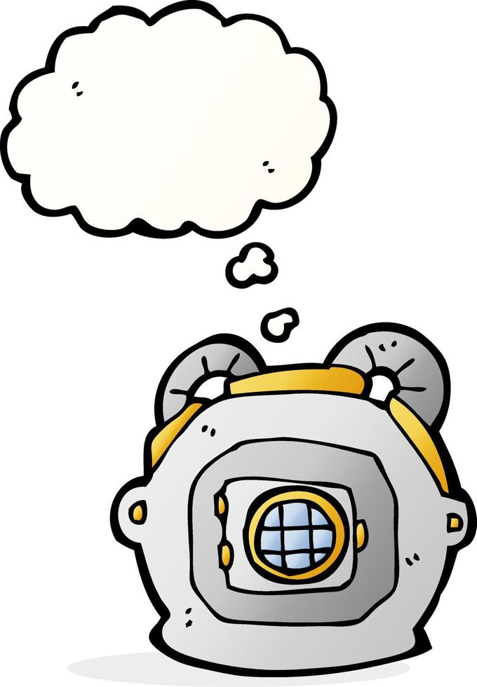 cartoon old deep sea diver helmet with thought bubble vector