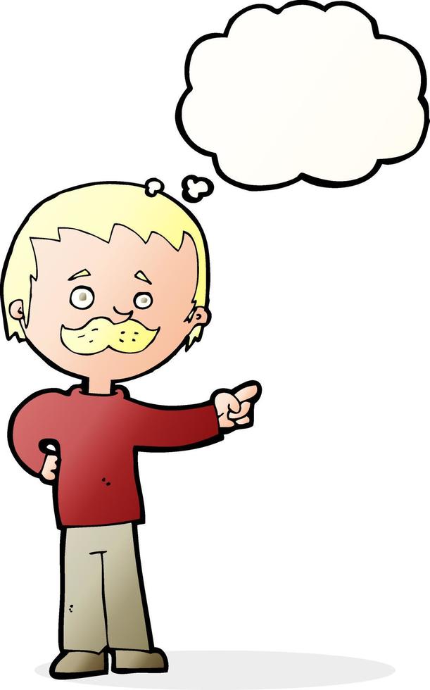 cartoon man with mustache pointing with thought bubble vector