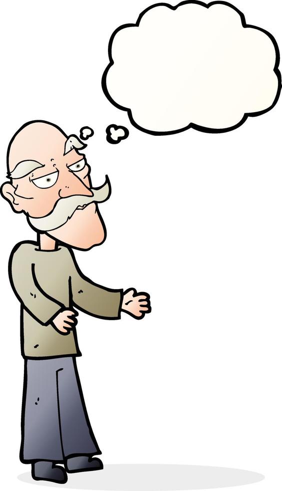 cartoon old man with mustache with thought bubble vector