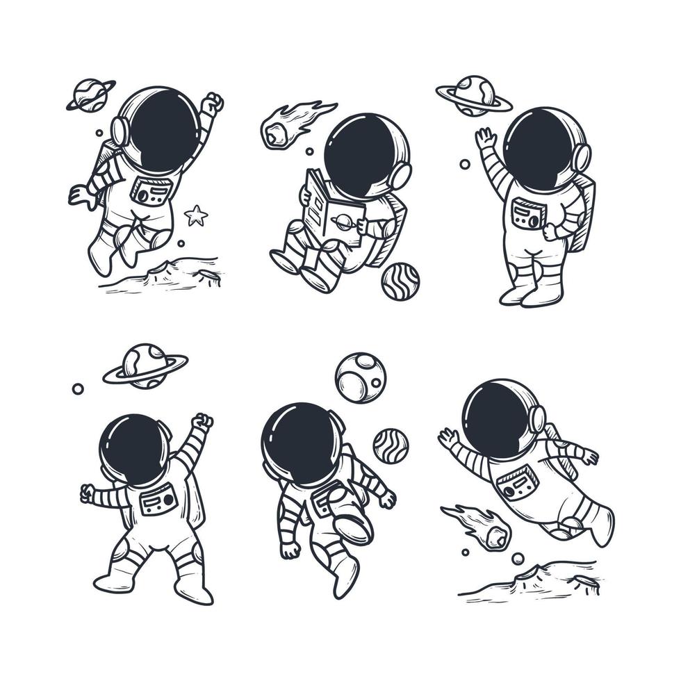 conjunto de astronauta de tatuaje minimalista vector