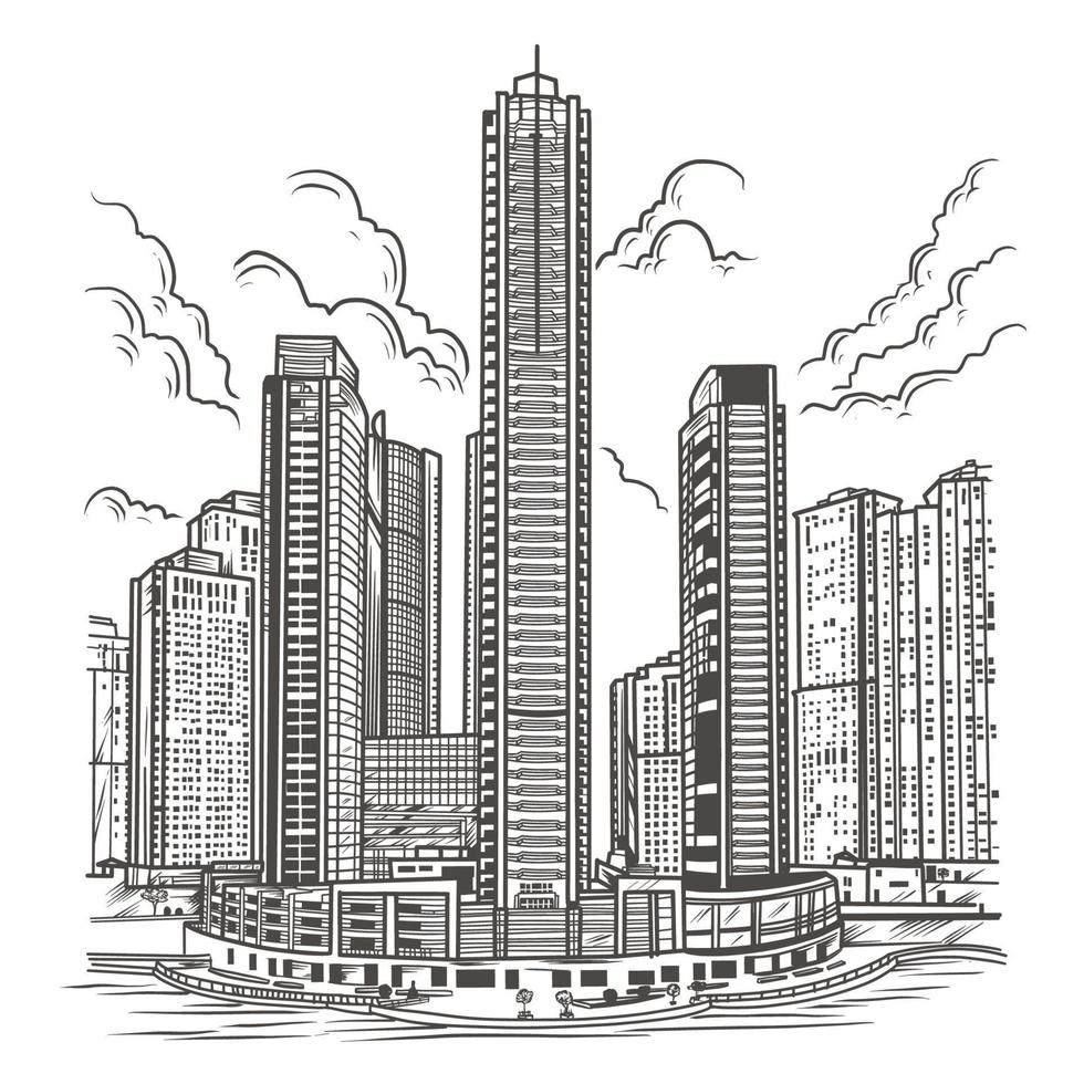 Cityscape Handdrawn Aesthetic Background vector