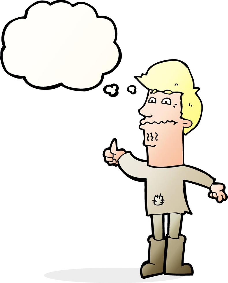 cartoon nervous man with thought bubble vector