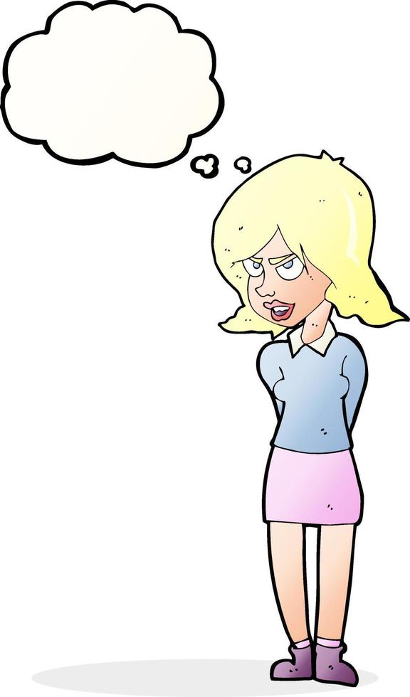 cartoon annoyed woman with thought bubble vector