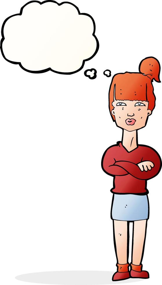 cartoon annoyed woman with thought bubble vector