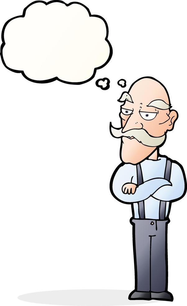cartoon bored old man with thought bubble vector