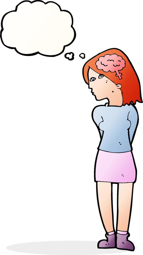 cartoon brainy woman with thought bubble vector